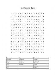 English Worksheet: word search months and days in English