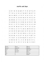 word search months and days in English