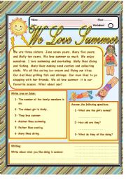 English Worksheet: We Love Summer