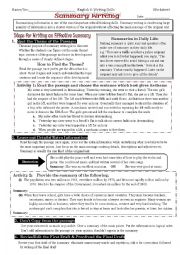 English Worksheet: Summary Writing