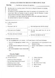 English Worksheet: reading comprehension