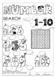 English Worksheet: NUMBER SEARCH 1-10