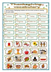 English Worksheet: Thanksgiving - vocabulary - matching