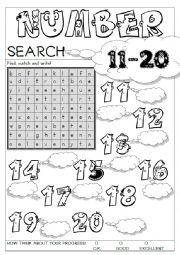 English Worksheet: number search 11-20