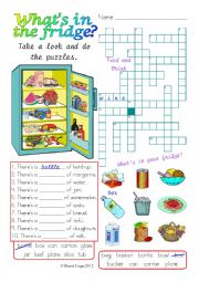 English Worksheet: Whats in the fridge?: colour and greyscale with answer key