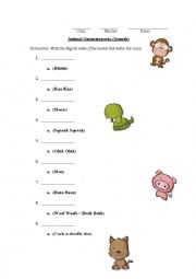 English Worksheet: Animal onomatopoeias