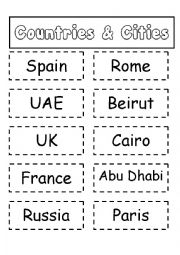 English Worksheet: Countries and Cities Matching 