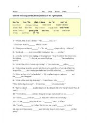 English Worksheet: HOMOPHONES