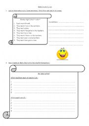 English Worksheet: School Rules - Modals : must, musnt, can