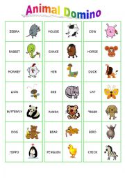 English Worksheet: animals domino