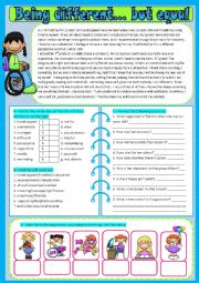 English Worksheet: Text_Being different ... but equal