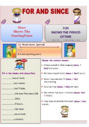 English Worksheet: since vs for