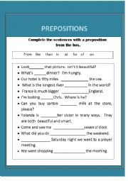 English Worksheet: Prepositions