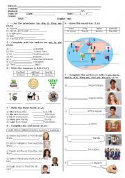 English Worksheet: Test:: Personal Pronouns,verb to be, numbers, coutries and nationalities