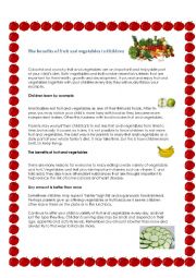 English Worksheet: The Benefits of  fruits and vegetables in Children