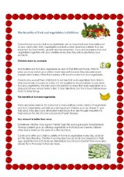 The Benefits of  fruits and vegetables in Children