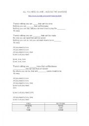 English Worksheet: All you need is love - ACROSS THE UNIVERSE