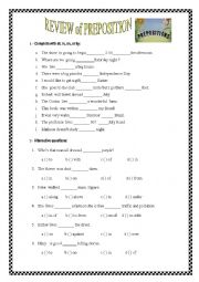 English Worksheet: Prepositions- Review