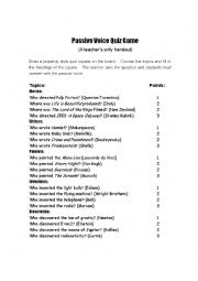 English Worksheet: Passsive Quiz Game