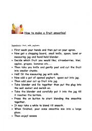 English Worksheet: How to make a fruit smoothie