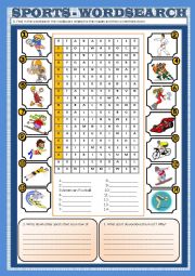 English Worksheet: Sports - wordsearch