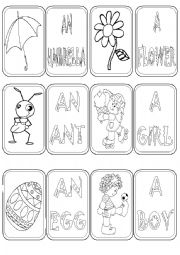 English Worksheet: A / AN flash cards 2 / 4 B&W