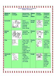 English Worksheet: ILLNESSES AND MEDICATIONS