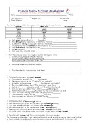 English Worksheet: Present perfect , too e enough and text comprenhesion