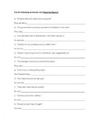 English Worksheet: Reported Speech exercises