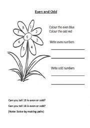 English Worksheet: Even and Odd