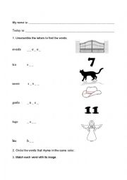 English Worksheet: Unscramble Rhyming Words from 