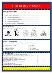 English Worksheet: Listening Exercise I like to stay in Shape (With Answers)