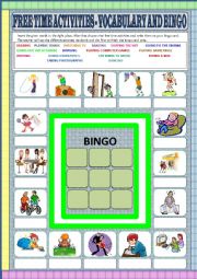 Free time activities - vocabulary and bingo