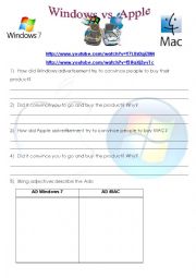 English Worksheet: Windows vs. Apple Video