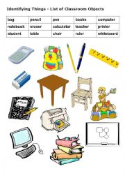 English Worksheet: identify simple classroom objects