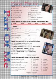 English Worksheet: SONG WORKSHEET - PART OF ME - KATY PERRY