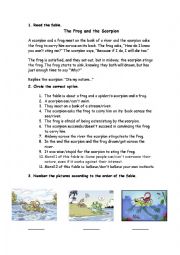 English Worksheet: fable: The Frog and the Scorpion