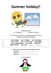 English Worksheet: Summer Vacation!!