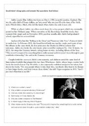 English Worksheet: Adeles biography