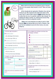 English Worksheet: the advantages of bicycles