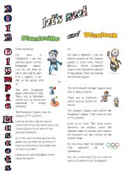 English Worksheet: the Olympic Mascots