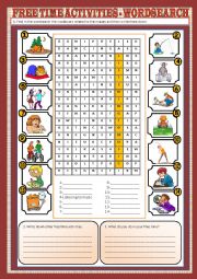 English Worksheet: Free time activities  wordsearch