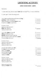 English Worksheet: Listening Activity - Open your eyes (LMNT)