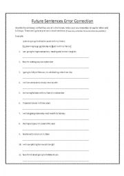 English Worksheet: Future Error Correction