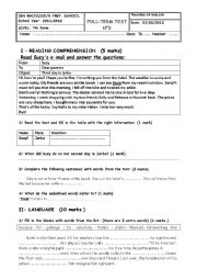 English Worksheet: Full - Term Test N 3 (7th form pupils)