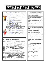 English Worksheet: USED TO AND WOULD WITH ANSWER KEY