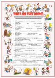 English Worksheet: What Are They Doing?