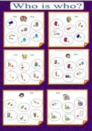 English Worksheet: Guessing Game - Who is who? (with school objects)