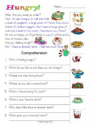 English Worksheet: Hungry! (In colour and greyscale).