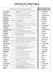 Opposite Prefixes: -UN -DIS -IM -IN - IR